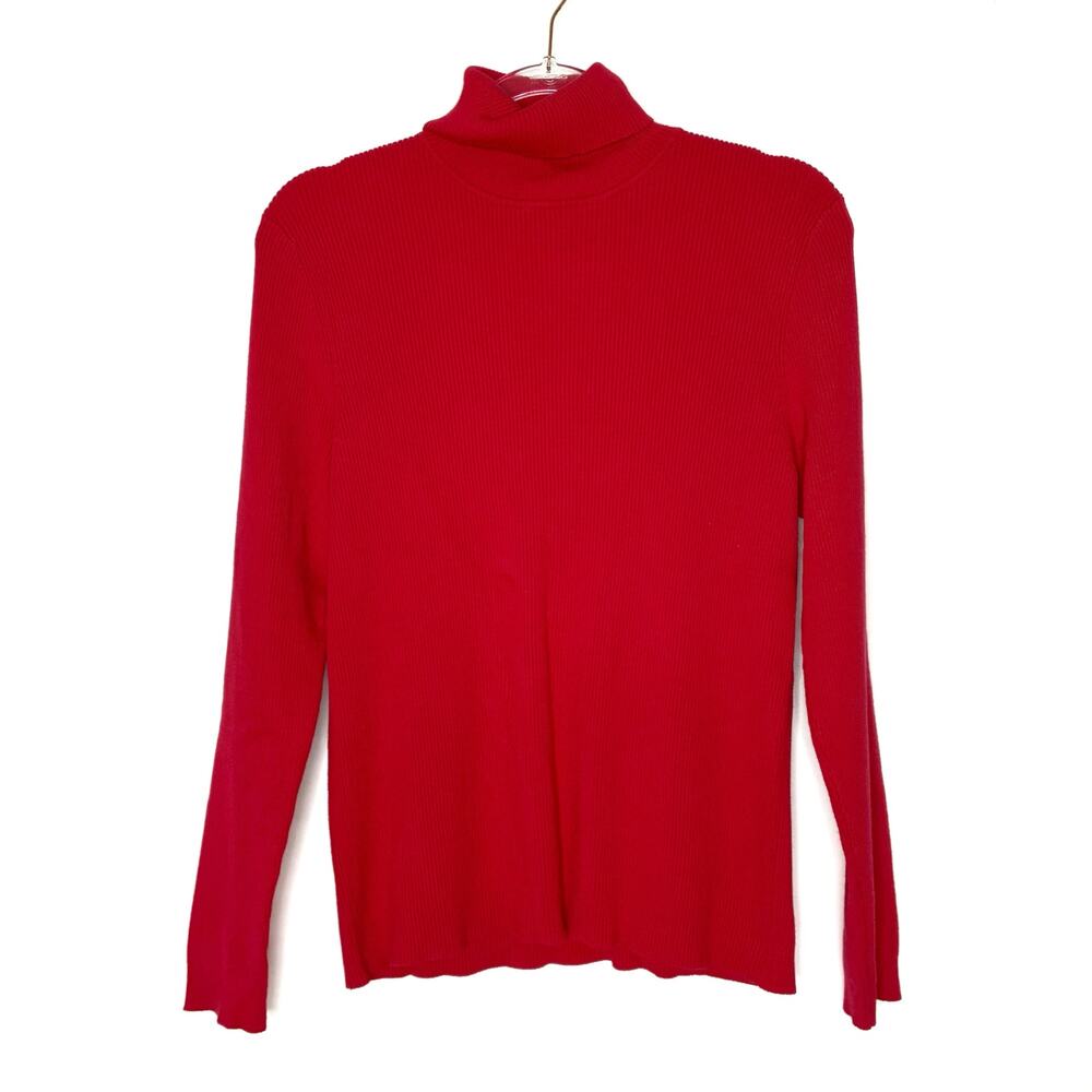 Chico's Red Ribbed Knit Turtleneck Sweater Rayon Polyester Chicos 2/US Large